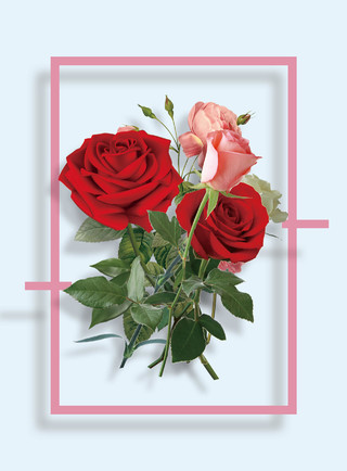  红色玫瑰鲜花促销宣传海报白色唯美背景